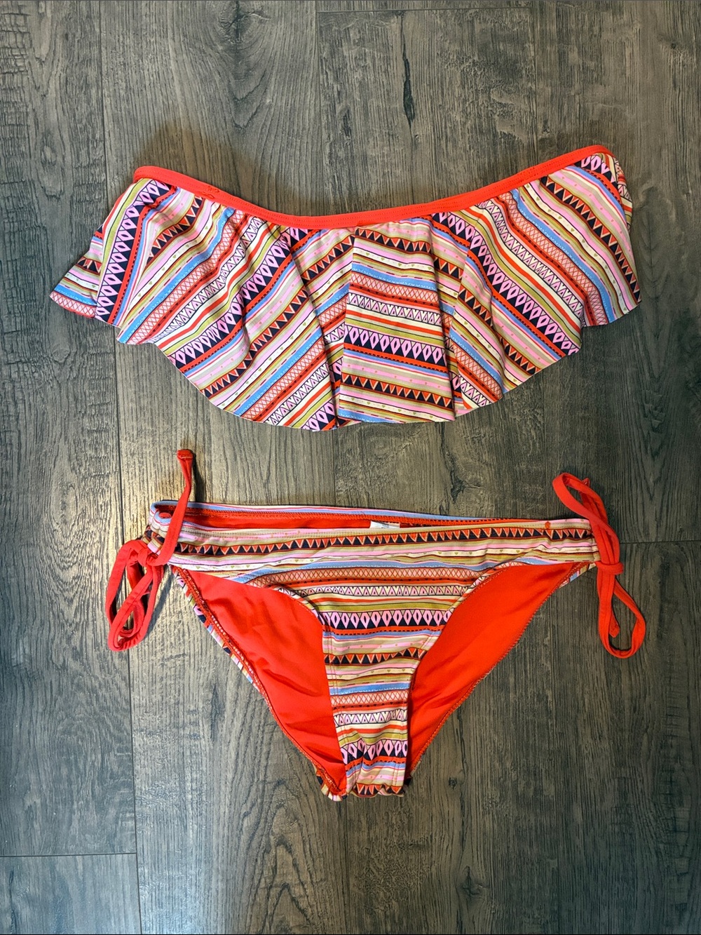 Forever 21 Multi-Color Striped Ruffle Bikini - Size: Top (L) and Bottoms (M)
